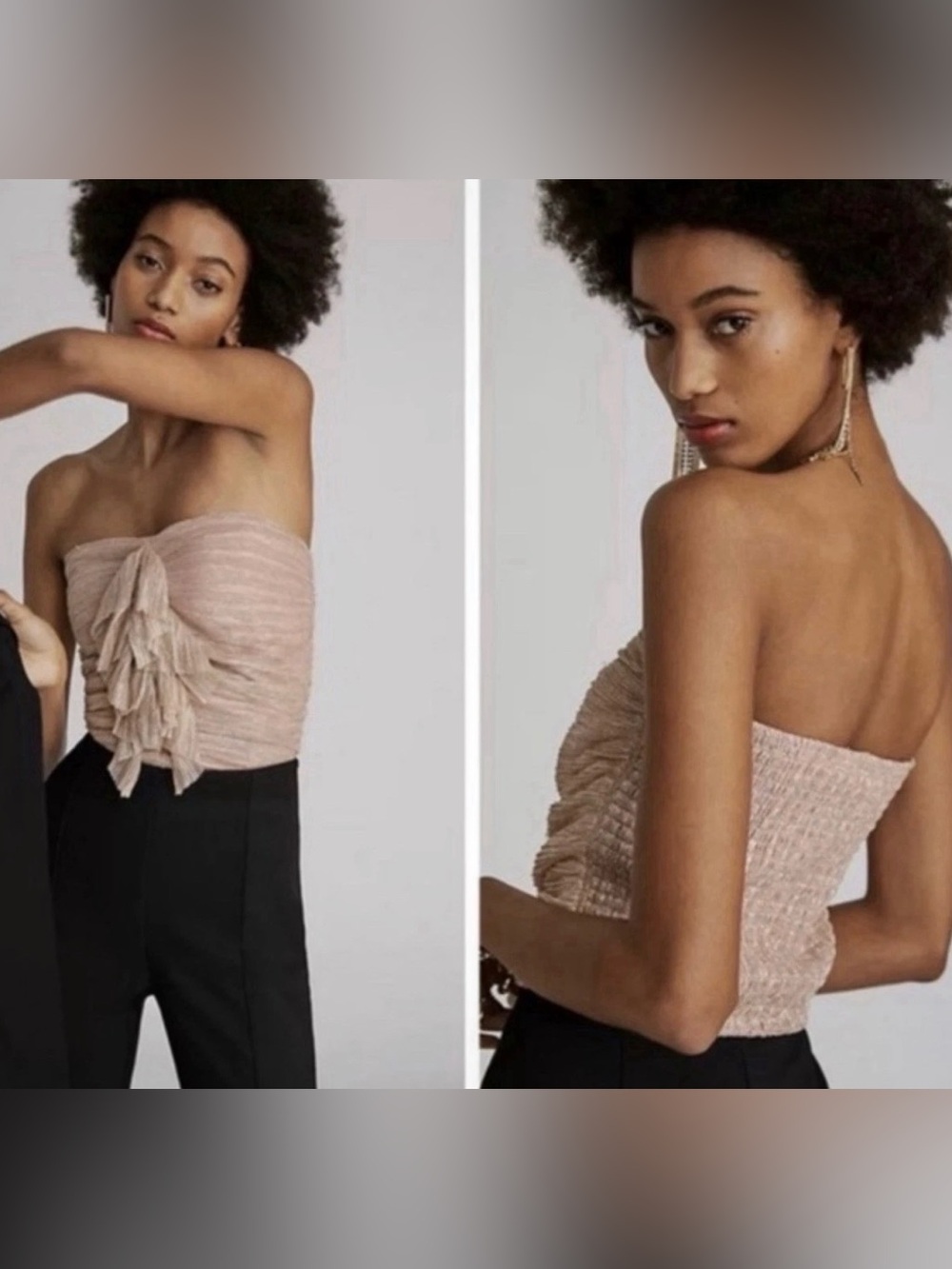 Maeve Small Rose Gold Metallic Ruffled Strapless Tube‎ Top Cropped